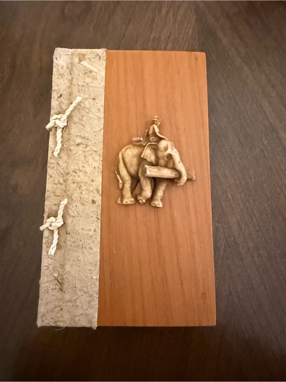 Hand Crafted in Thailand Notebook w Carved Elephant & Rider & Papyrus Pages